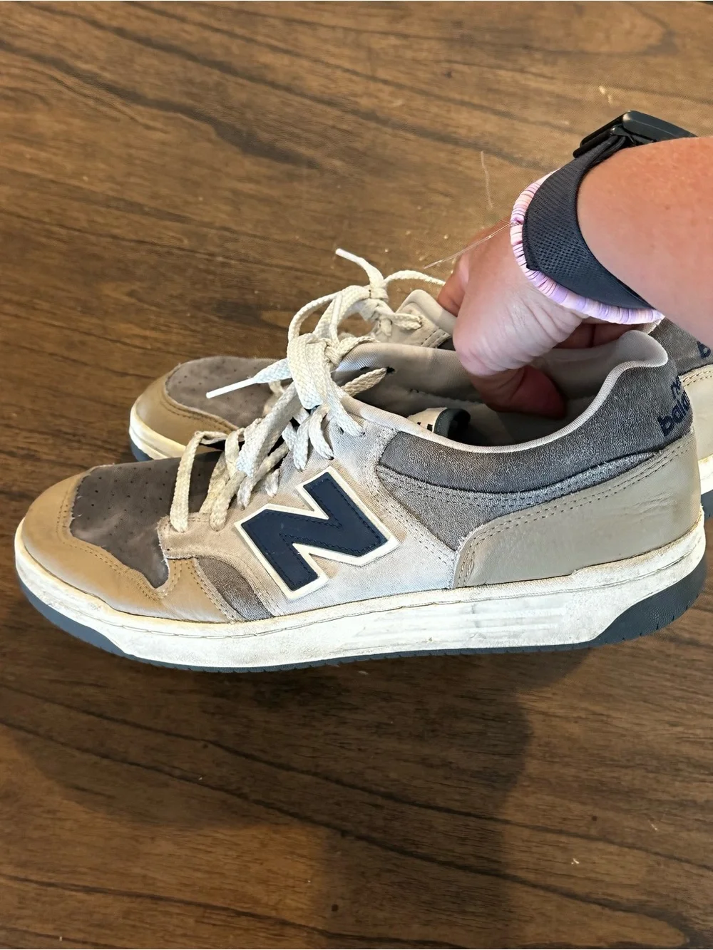 New Balance 480 Sneakers Gray Navy Cream Leather Suede Men’s Size 10